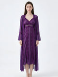 Long Purple Bridal Robe with Lace Details