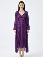 Long Purple Bridal Robe with Lace Details