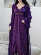 Long Purple Bridal Robe with Lace Details