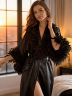 Satin Feather Bridal Robe – Luxury Kimono Dressing Gown