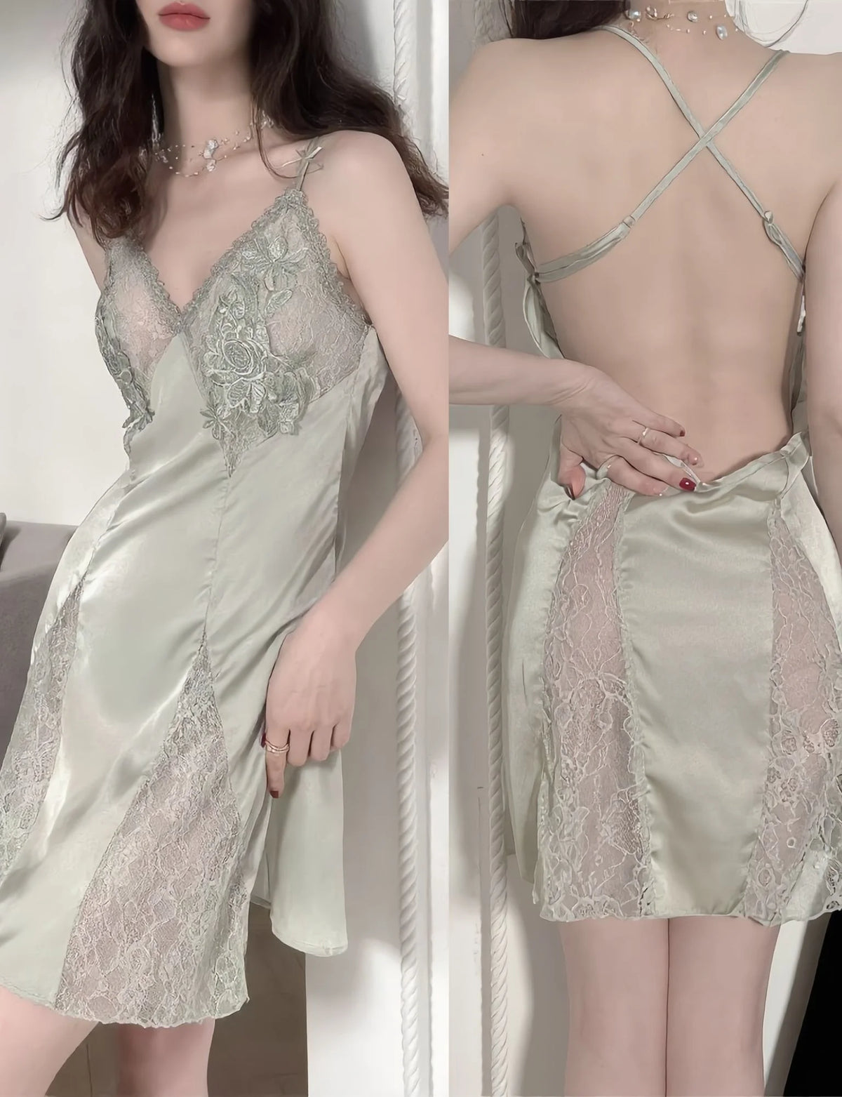 Lace Bridal Robe Set – Satin Kimono & Sheer Nightgown