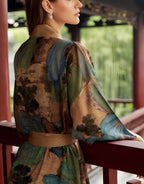 Camel Lace Bridal Robe – Short Satin Kimono Dressing Gown