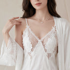 Lace Bridal Robe Set – Satin Kimono & Sheer Nightgown