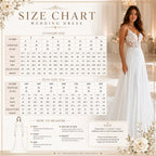 Wedding dress size chart with bridal body measurement guide