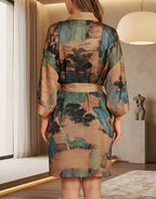 Camel Lace Bridal Robe – Short Satin Kimono Dressing Gown