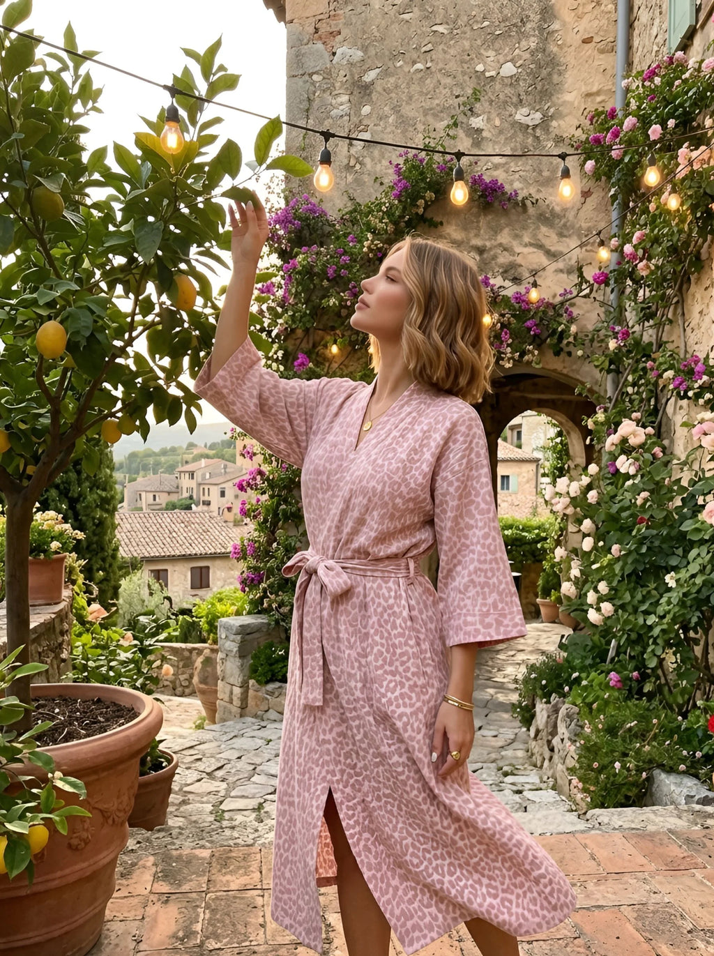 Pink Leopard Print Cotton Kimono Robe – Waffle Bathrobe