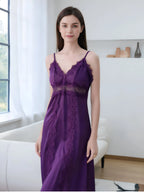 Long Purple Bridal Robe with Lace Details