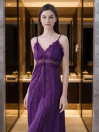 Long Purple Bridal Robe with Lace Details