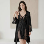 Lace Bridal Robe Set – Satin Kimono & Sheer Nightgown