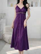 Long Purple Bridal Robe with Lace Details