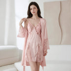 Lace Bridal Robe Set – Satin Kimono & Sheer Nightgown