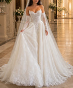 Strapless princess wedding gown with delicate lace and pearl details